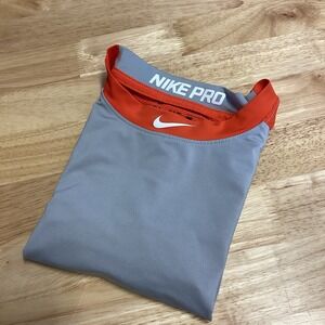 Boys Nike Pro Baseball 3/4 Sleeve Performance Baseball Shirt- Gray/Orange- Large
